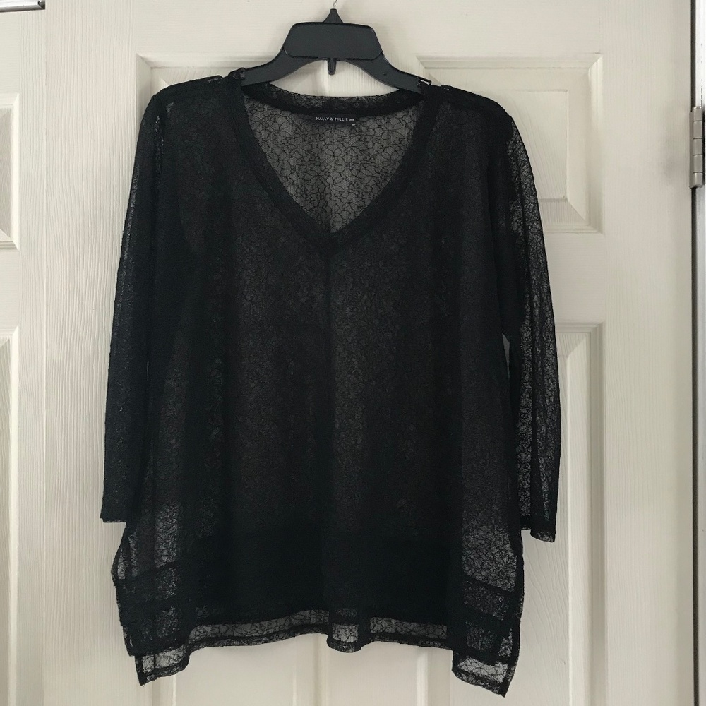 Nally & Millie USA Sheer Lace Black Top Size Med